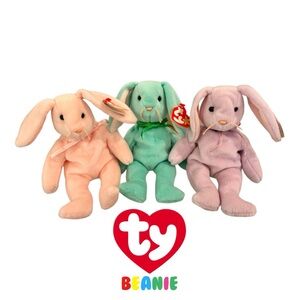Ty beanie babies. A trio of bunnies. Hippity,hoppity, and floppity.